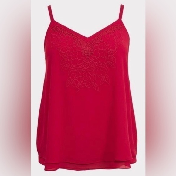 🌷Torrid Chiffon Embroidered Swing Cami Magenta Red 💙 - Picture 14 of 16
